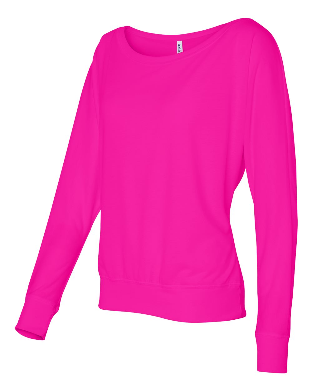 Neon Pink Women’s Flowy Off Shoulder Long Sleeve Tee - 8850