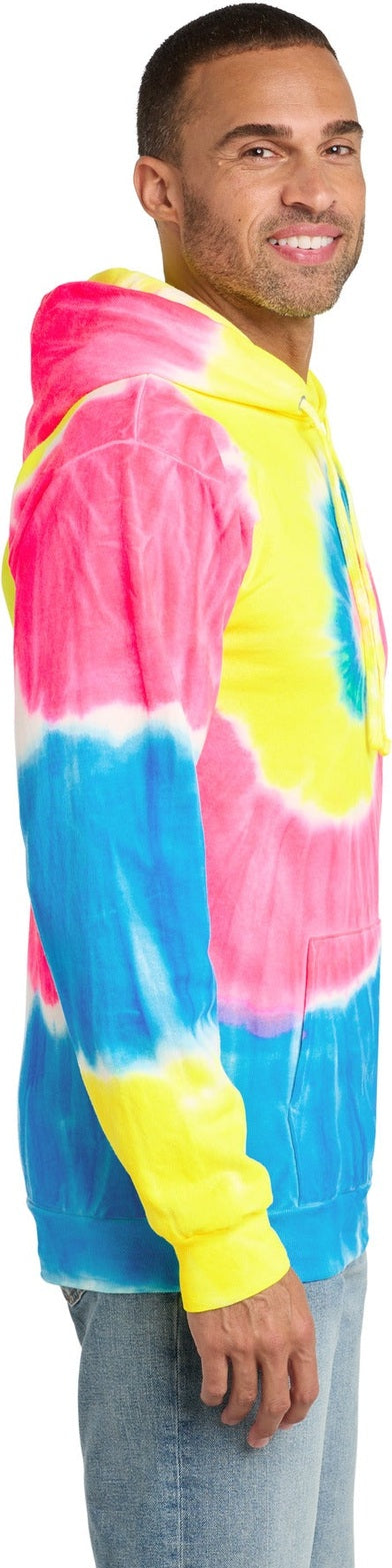 Neon Rainbow Port & Co Tie-Dye Pullover Hooded Sweatshirt. PC146