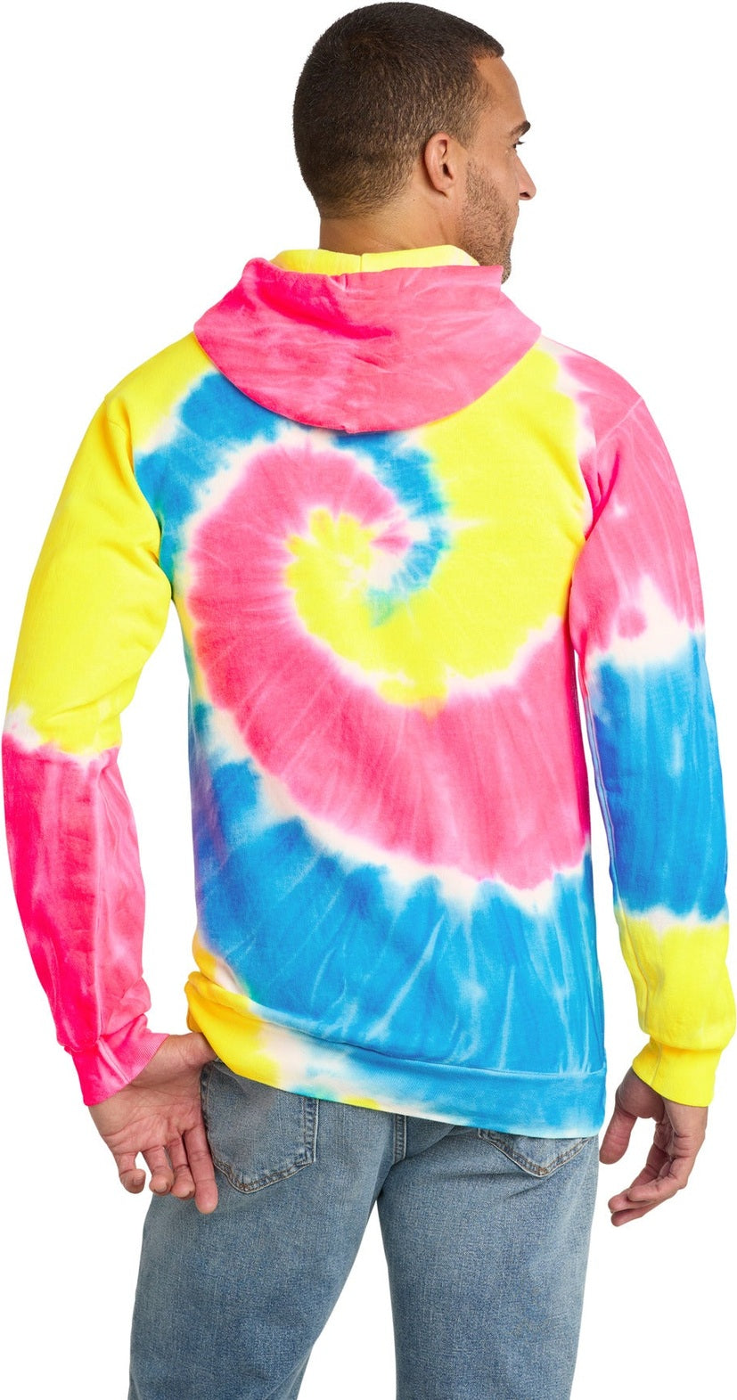Neon Rainbow Port & Co Tie-Dye Pullover Hooded Sweatshirt. PC146