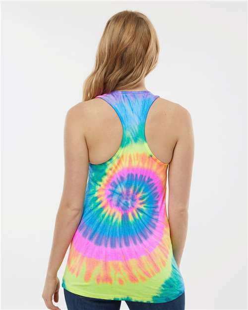 Neon Rainbow Women&#39;s Tie-Dyed Racerback Tank Top - 3400