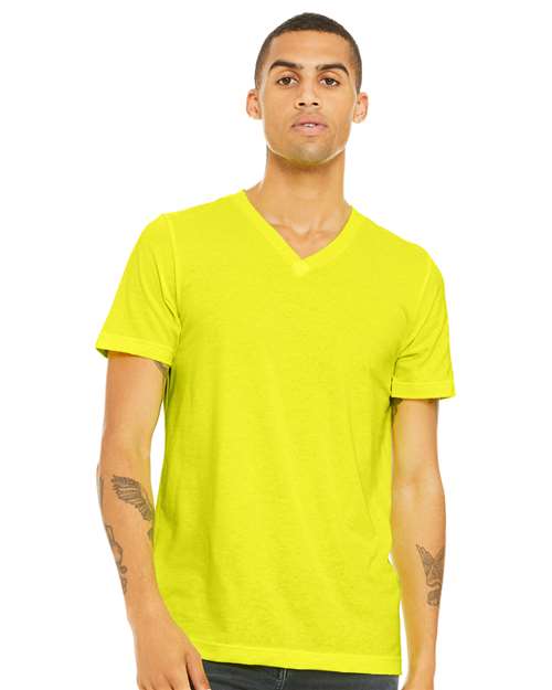 Neon Yellow Heather CVC V-Neck Tee - 3005CVC