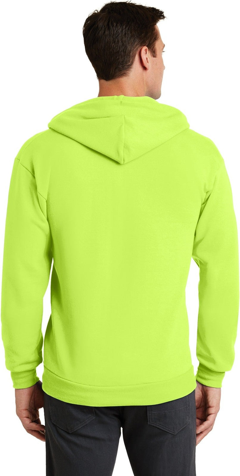 Neon Yellow Port & Co Core Fleece Full-Zip Hooded Sweatshirt. PC78ZH