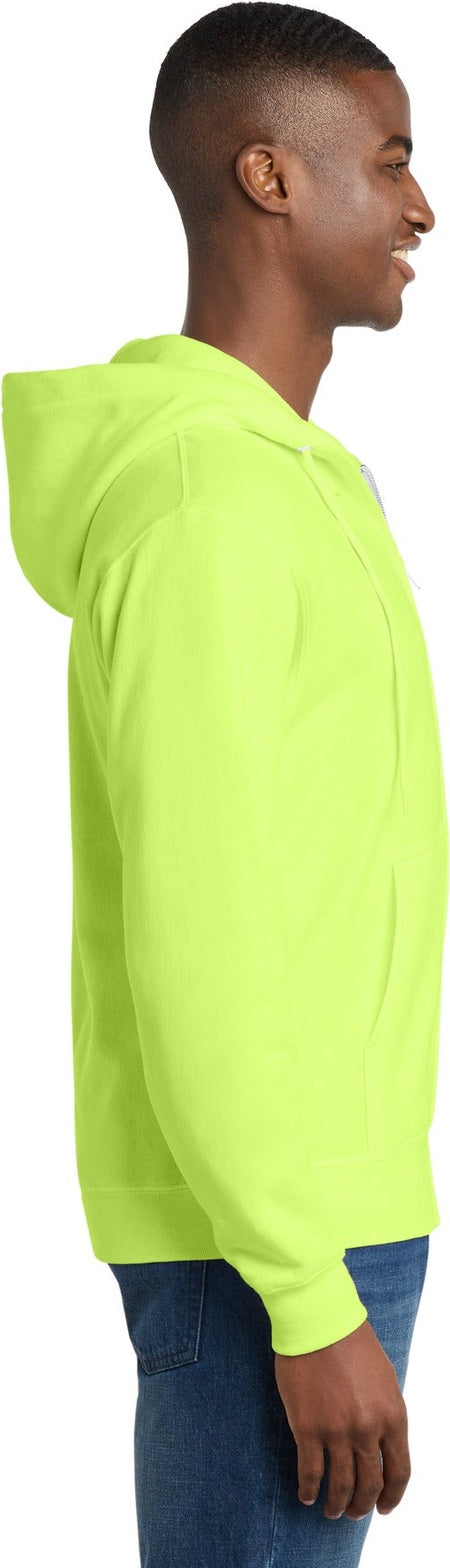 Neon Yellow Port & Co Core Fleece Full-Zip Hooded Sweatshirt. PC78ZH