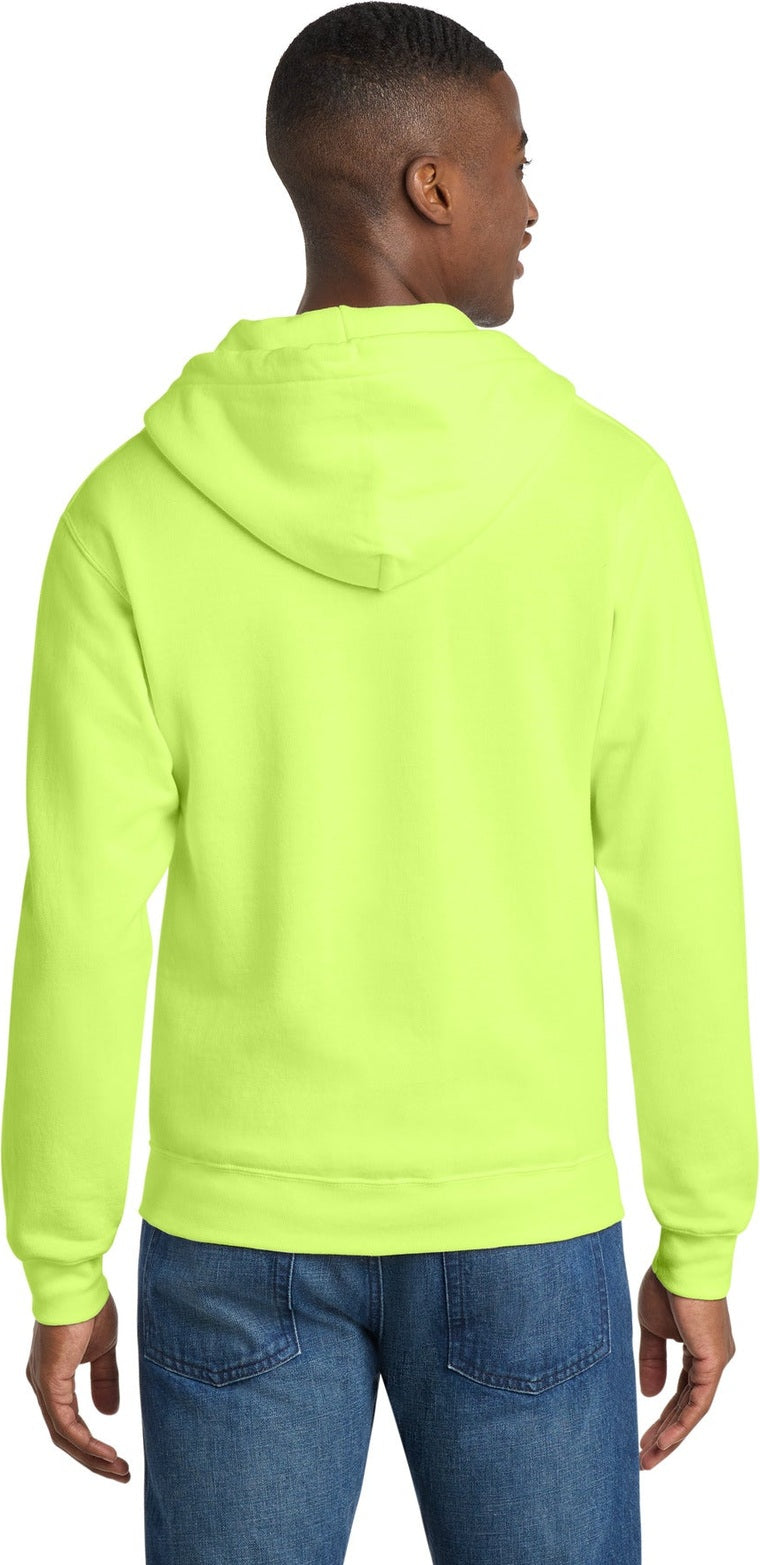 Neon Yellow Port & Co Core Fleece Full-Zip Hooded Sweatshirt. PC78ZH