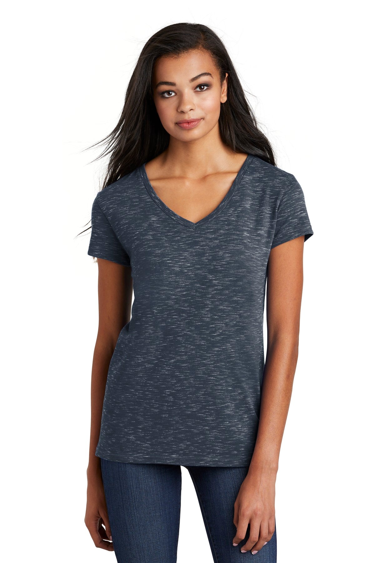 New Navy District Women's Medal V-Neck Tee. DT664