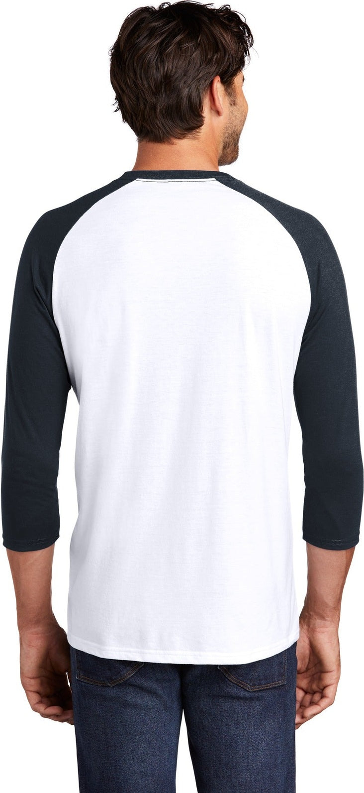 New Navy/White District Perfect Tri 3/4-Sleeve Raglan. DM136
