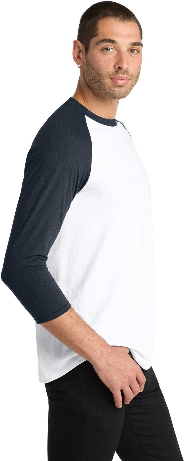 New Navy/White District Perfect Tri 3/4-Sleeve Raglan. DM136