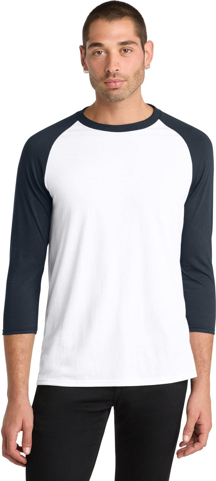 New Navy/White District Perfect Tri 3/4-Sleeve Raglan. DM136