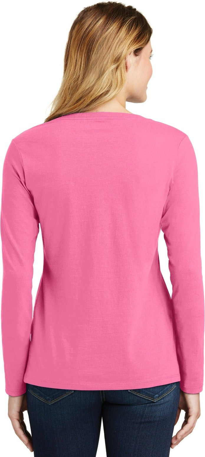 New Pink Port & Co Women's Long Sleeve Fan Favorite V-Neck Tee. LPC450VLS