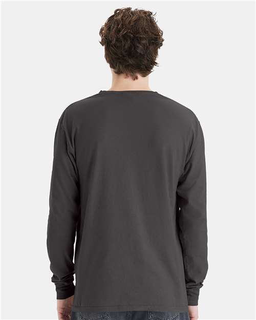 New Railroad Grey Garment-Dyed Long Sleeve T-Shirt With a Pocket - GDH250