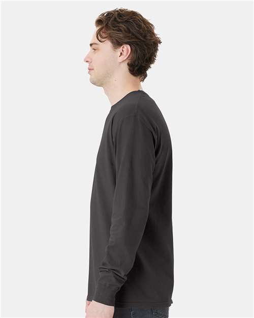 New Railroad Grey Garment-Dyed Long Sleeve T-Shirt With a Pocket - GDH250
