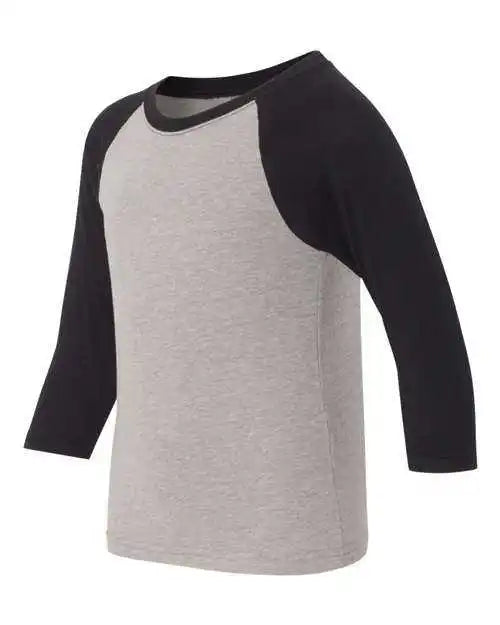 Next Level 3352 Youth Cvc Three-quarter Sleeve Raglan - Black Sleeves Dark Heather Grey Body