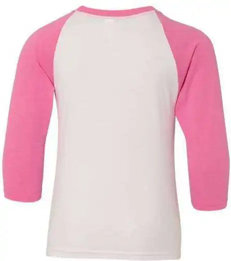 Next Level 3352 Youth Cvc Three Quarter Sleeve Raglan Hot Pink Sleeves White Body
