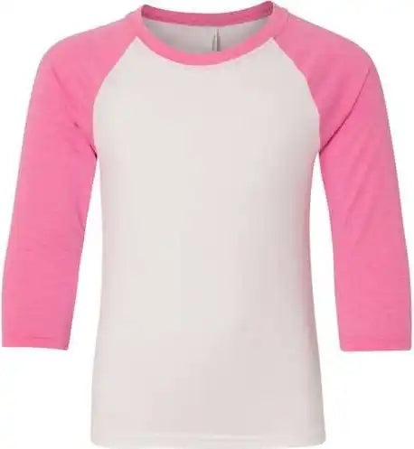 Next Level 3352 Youth Cvc Three Quarter Sleeve Raglan Hot Pink Sleeves White Body