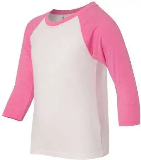 Next Level 3352 Youth Cvc Three Quarter Sleeve Raglan Hot Pink Sleeves White Body