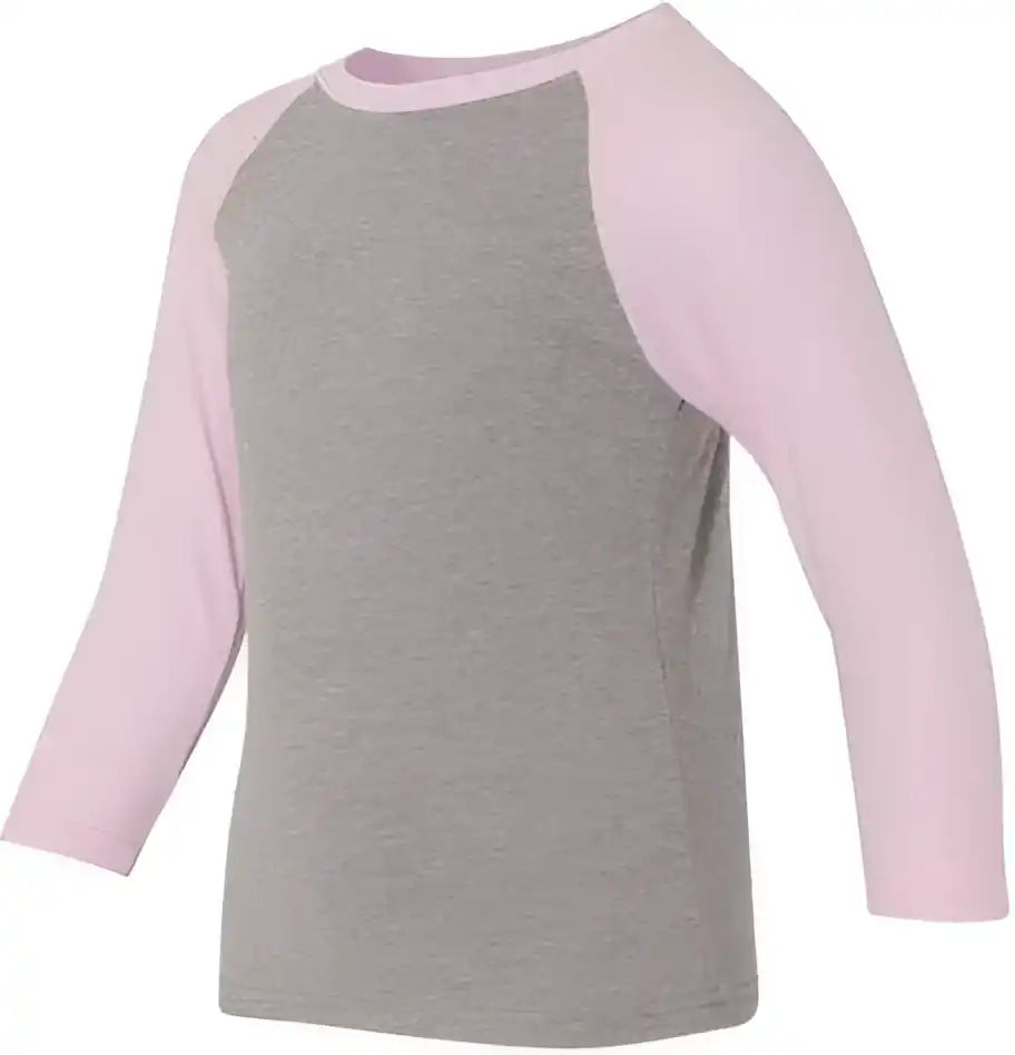 Next Level 3352 Youth Cvc Three Quarter Sleeve Raglan Lilac Sleeves Dark Heather Grey Body