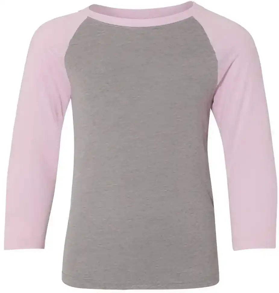 Next Level 3352 Youth Cvc Three Quarter Sleeve Raglan Lilac Sleeves Dark Heather Grey Body