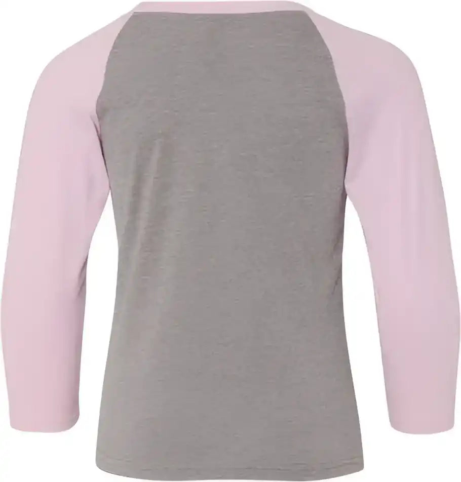 Next Level 3352 Youth Cvc Three Quarter Sleeve Raglan Lilac Sleeves Dark Heather Grey Body