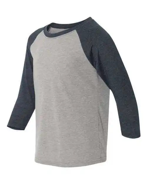 Next Level 3352 Youth Cvc Three-quarter Sleeve Raglan - Midnight Navy Sleeves Dark Heather Grey Body