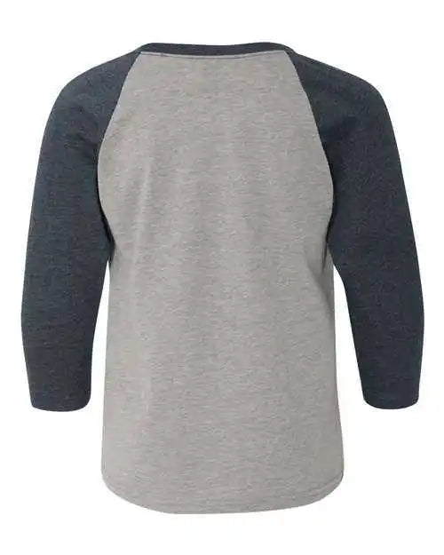 Next Level 3352 Youth Cvc Three-quarter Sleeve Raglan - Midnight Navy Sleeves Dark Heather Grey Body