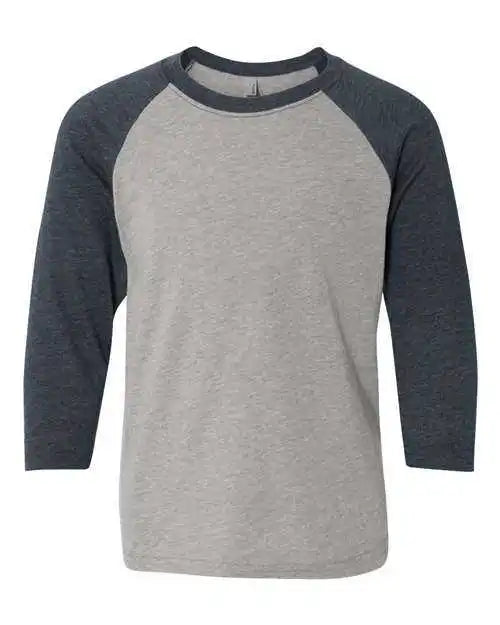 Next Level 3352 Youth Cvc Three-quarter Sleeve Raglan - Midnight Navy Sleeves Dark Heather Grey Body