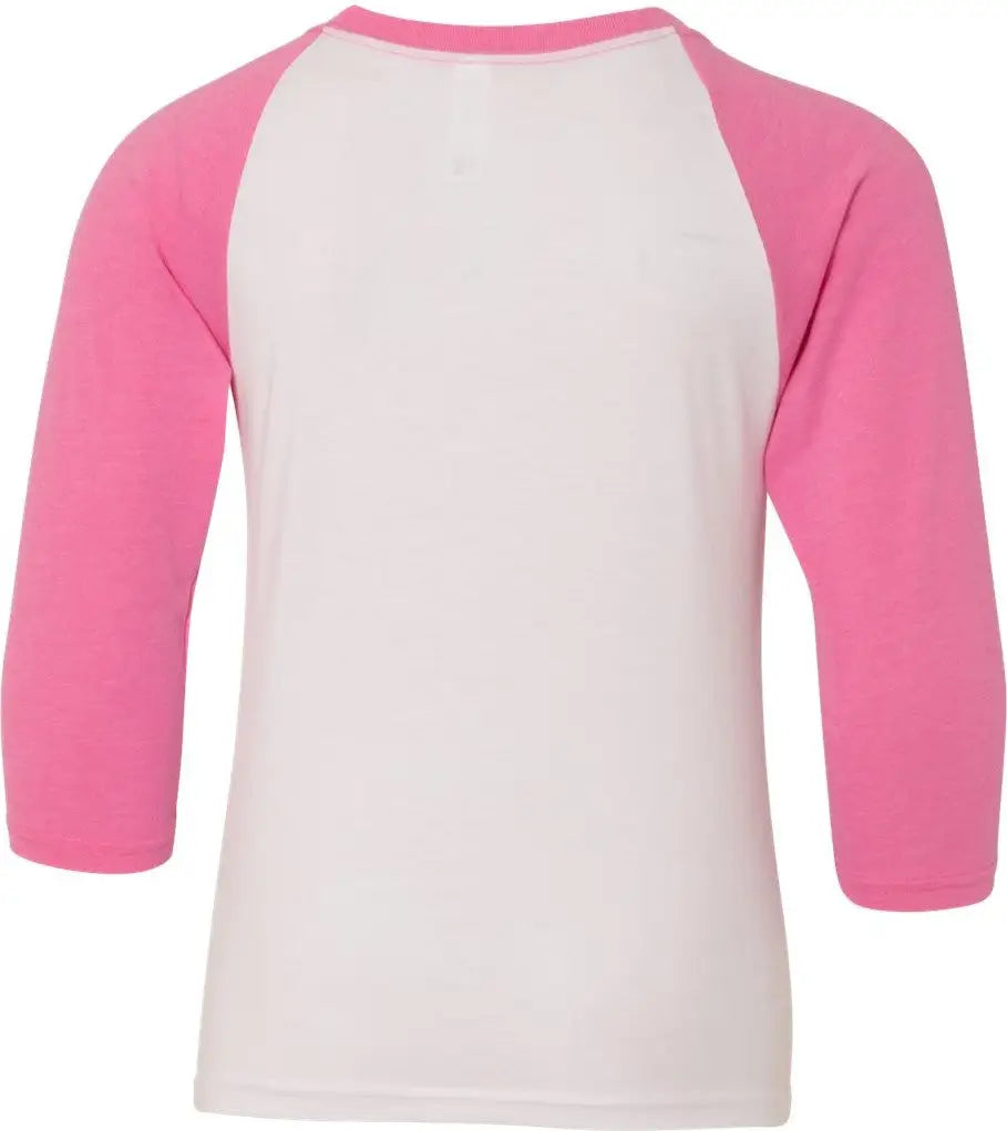 Next Level 3352 Youth Cvc Three-quarter Sleeve Raglan T-shirt - Hot Pink Sleeves White Body - Sleeves/ / Xl