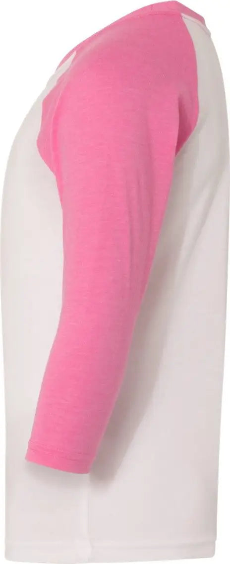 Next Level 3352 Youth Cvc Three-quarter Sleeve Raglan T-shirt - Hot Pink Sleeves White Body - Sleeves/ / Xl