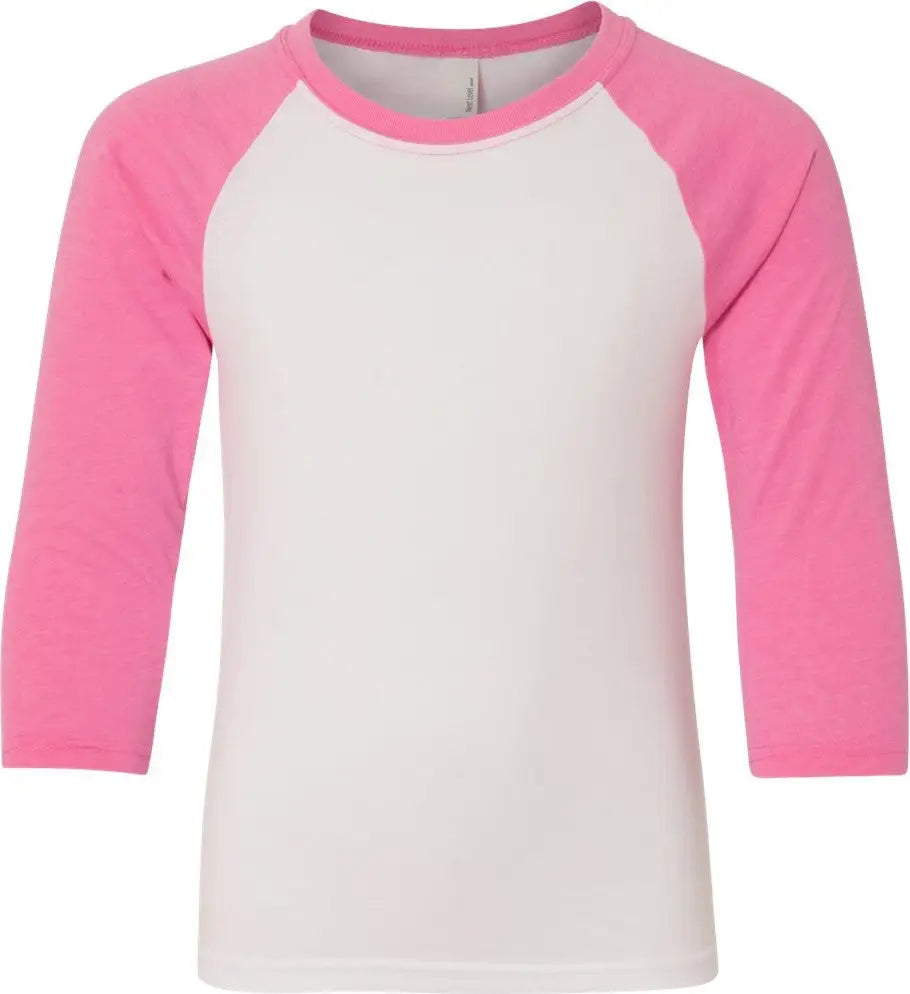 Next Level 3352 Youth Cvc Three-quarter Sleeve Raglan T-shirt - Hot Pink Sleeves White Body - Sleeves/ / Xl