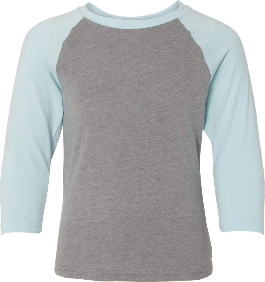 Next Level 3352 Youth Cvc Three-quarter Sleeve Raglan T-shirt - Ice Blue Sleeves Dark Heather Gray Body - Sleeves/ / Xl