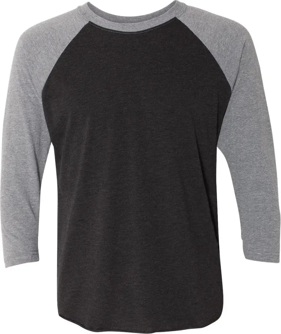 Next Level 6051 Tri-blend 3/4 Raglan T-shirt - Premium Heather - Vintage Black - Gray / Adult Xs