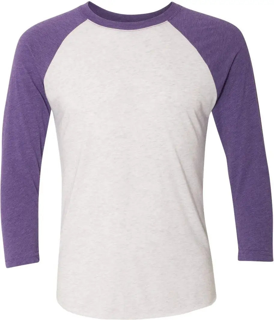 Next Level 6051 Tri-blend 3/4 Raglan T-shirt - Purple Rush - Heather White - Adult Xs