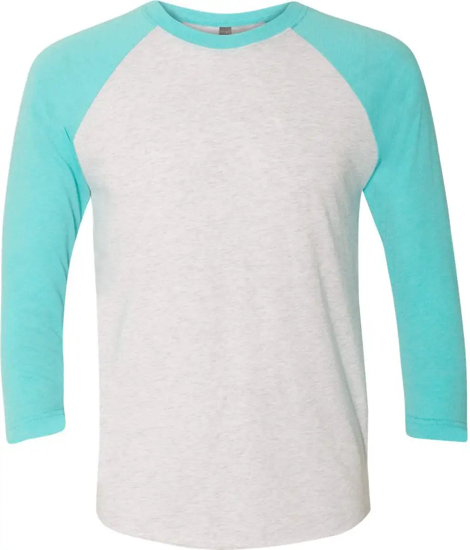 Next Level 6051 Tri-blend 3/4 Raglan T-shirt - Tahiti Blue - Heather White - Carolina / Adult Xs