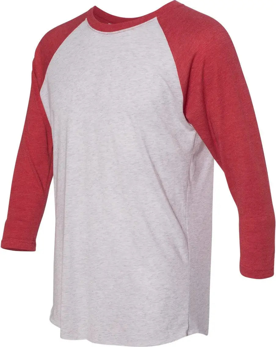 Next Level 6051 Tri-blend 3/4 Raglan T-shirt - Vintage Red - Heather White - Adult Xs