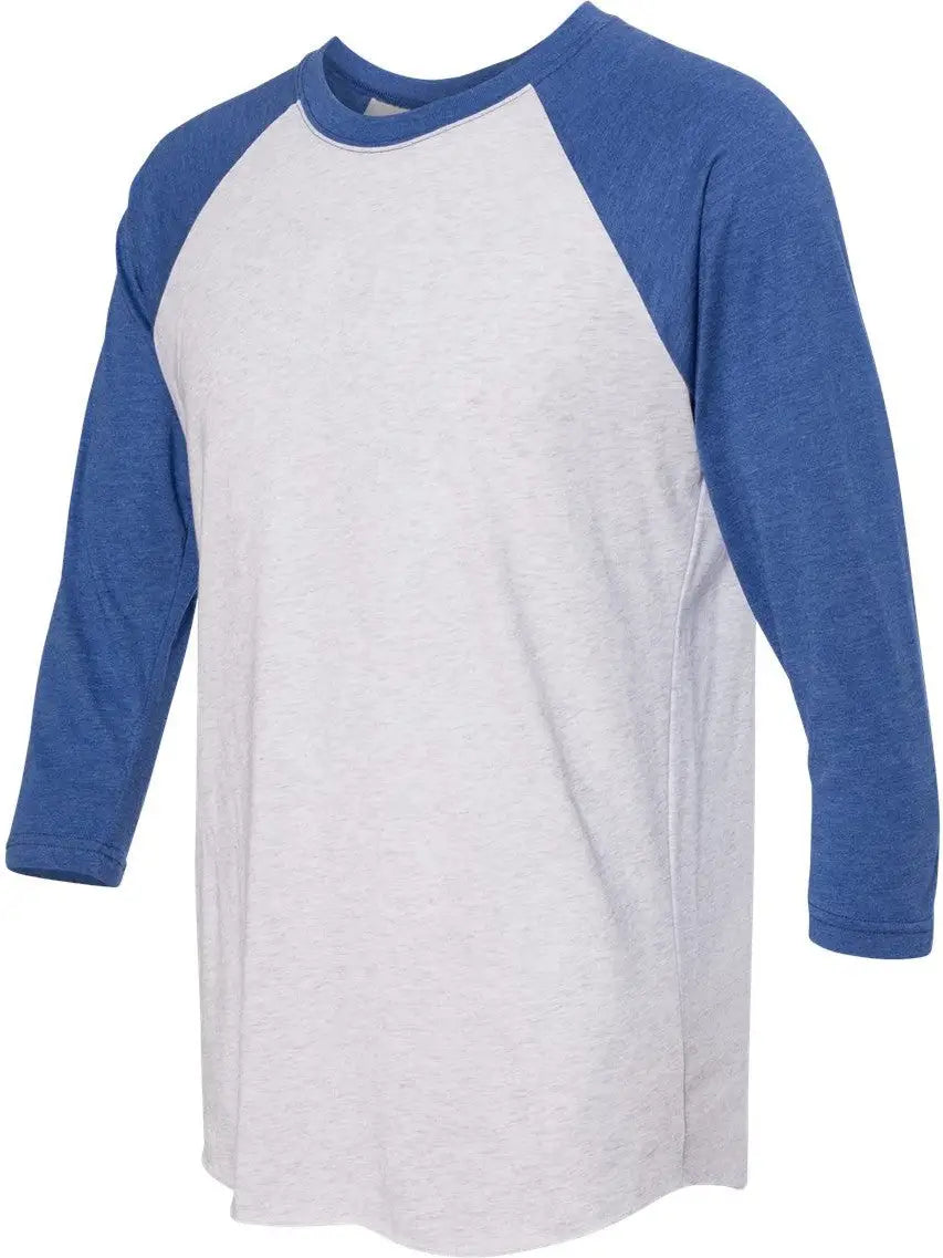 Next Level 6051 Tri-blend 3/4 Raglan T-shirt - Vintage Royal - Heather White - Adult Xs