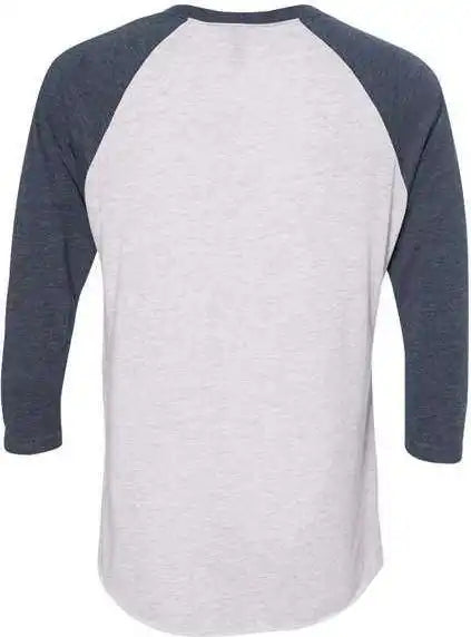 Next Level 6051 Unisex Triblend Three Quarter Sleeve Raglan Indigo Sleeves Heather White Body
