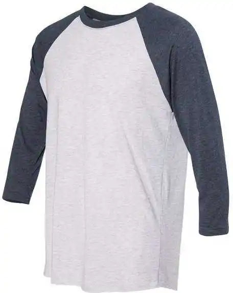 Next Level 6051 Unisex Triblend Three Quarter Sleeve Raglan Indigo Sleeves Heather White Body