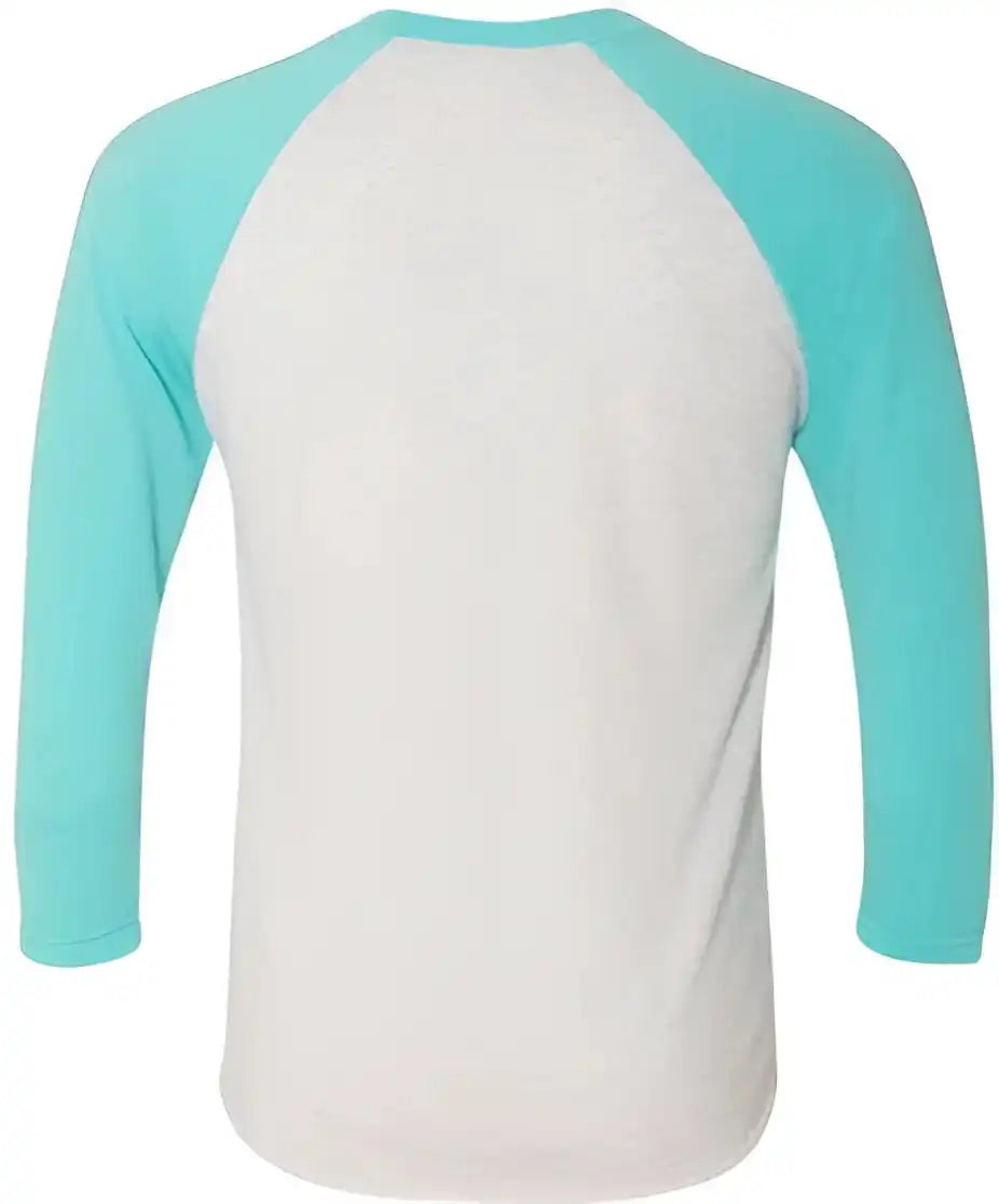 Next Level 6051 Unisex Triblend Three Quarter Sleeve Raglan Tahiti Blue Sleeves Heather White Body