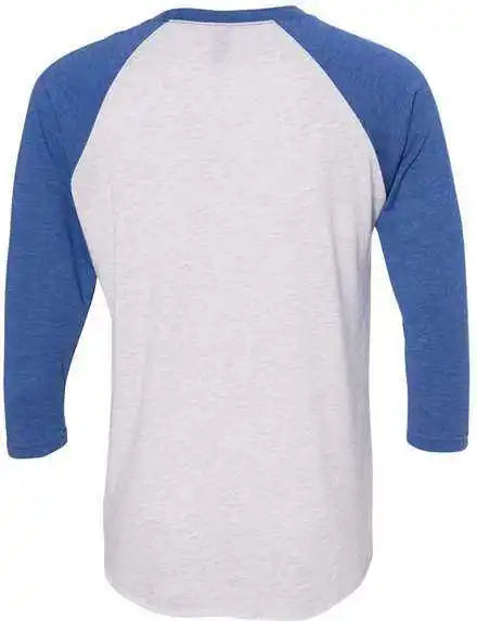 Next Level 6051 Unisex Triblend Three-quarter Sleeve Raglan - Vintage Royal Sleeves Heather White Body