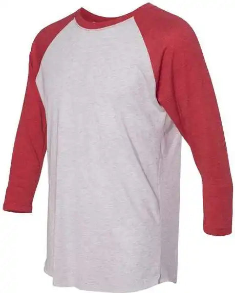 Next Level 6051 Unisex Triblend Three Quarter Sleeve Raglan Vintage Red Sleeves Heather White Body