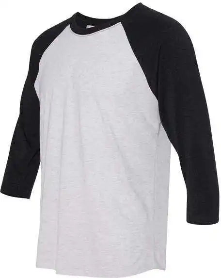 Next Level 6051 Unisex Triblend Three Quarter Sleeve Raglan Vintage Black Sleeves Heather White Body