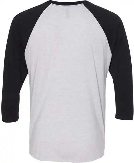 Next Level 6051 Unisex Triblend Three Quarter Sleeve Raglan Vintage Black Sleeves Heather White Body
