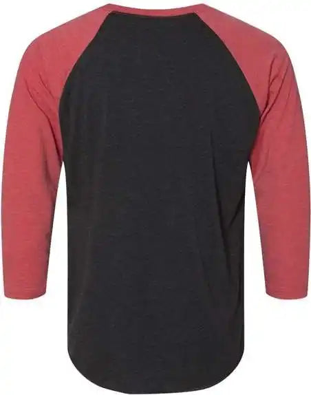 Next Level 6051 Unisex Triblend Three Quarter Sleeve Raglan Vintage Red Sleeves Black Body