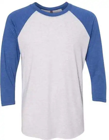 Next Level 6051 Unisex Triblend Three-quarter Sleeve Raglan - Vintage Royal Sleeves Heather White Body