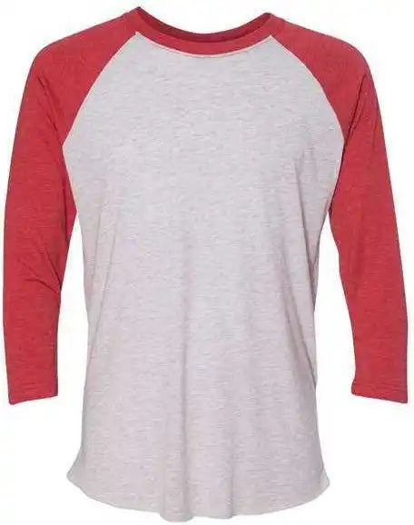 Next Level 6051 Unisex Triblend Three Quarter Sleeve Raglan Vintage Red Sleeves Heather White Body