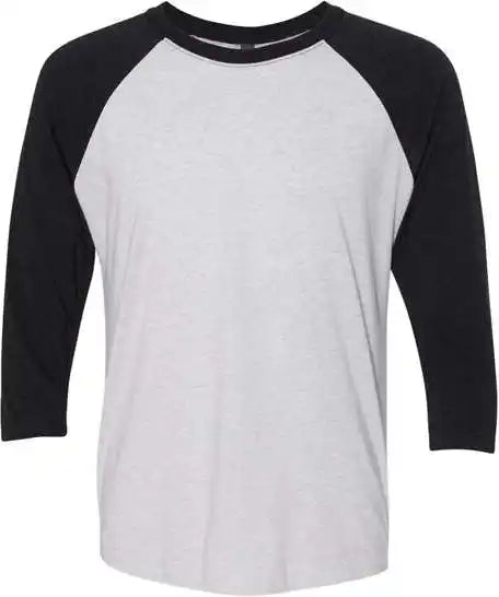 Next Level 6051 Unisex Triblend Three-quarter Sleeve Raglan - Vintage Black Sleeves Heather White Body