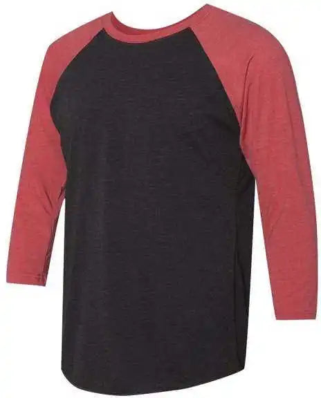 Next Level 6051 Unisex Triblend Three Quarter Sleeve Raglan Vintage Red Sleeves Black Body