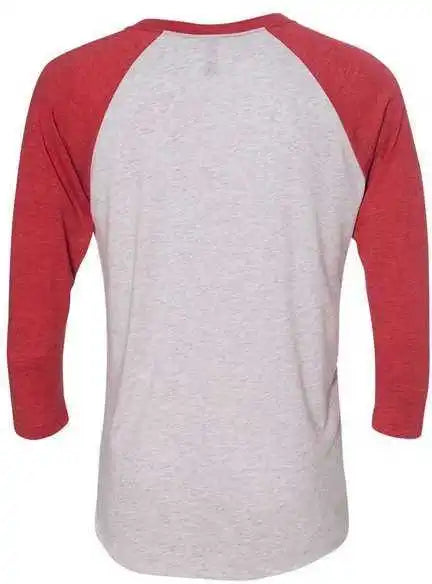 Next Level 6051 Unisex Triblend Three Quarter Sleeve Raglan Vintage Red Sleeves Heather White Body