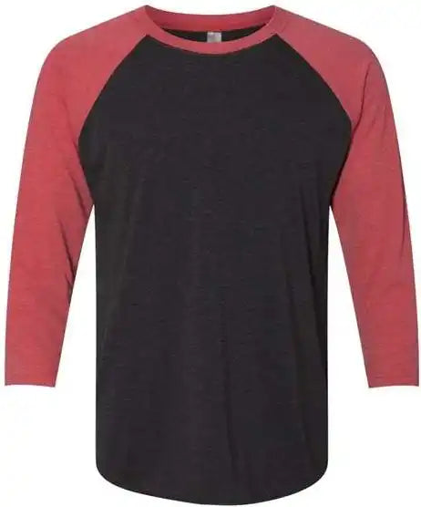 Next Level 6051 Unisex Triblend Three Quarter Sleeve Raglan Vintage Red Sleeves Black Body