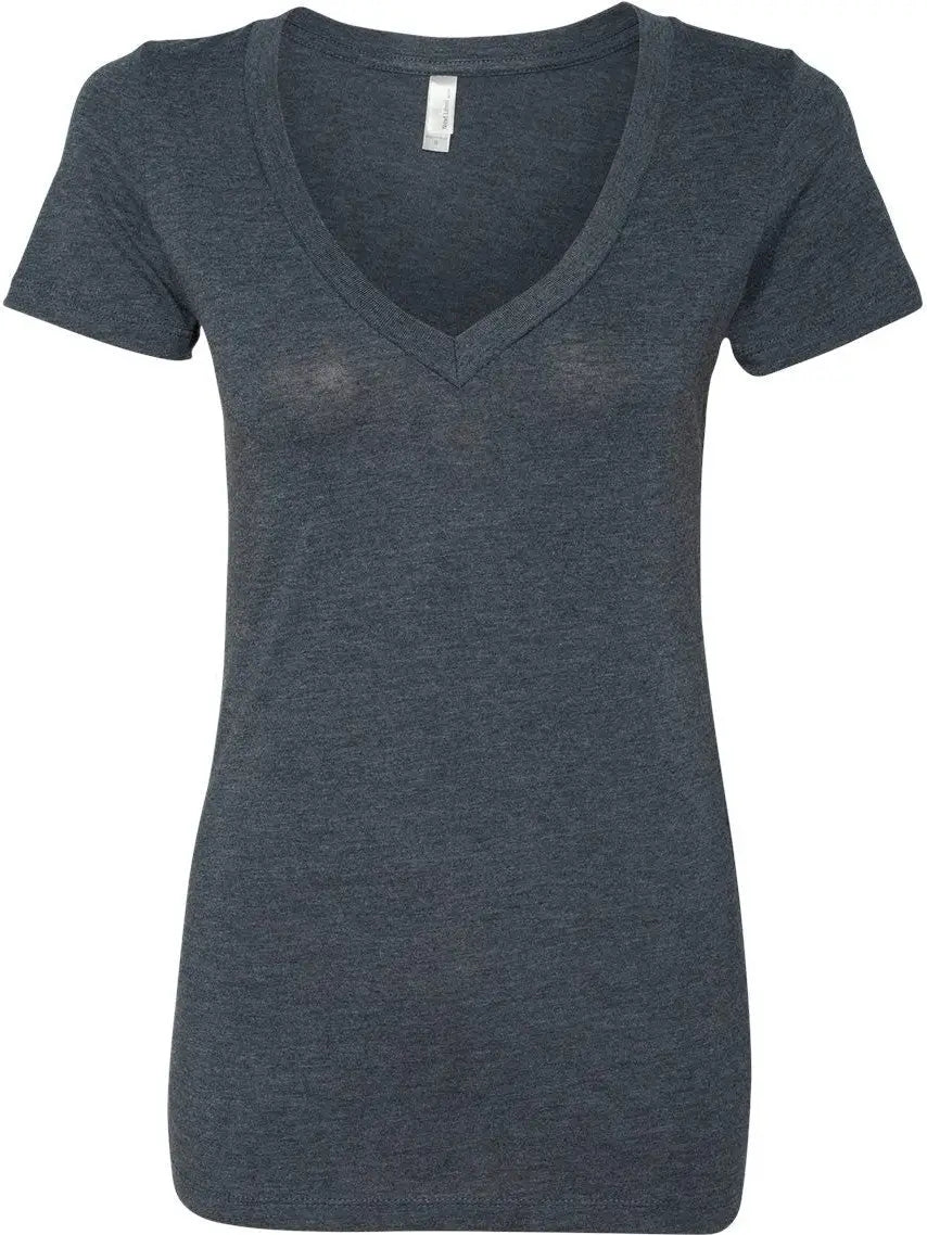 Next Level 6740 Women’s Tr-blend Deep V-neck T-shirt - Vintage Navy - Ladies s