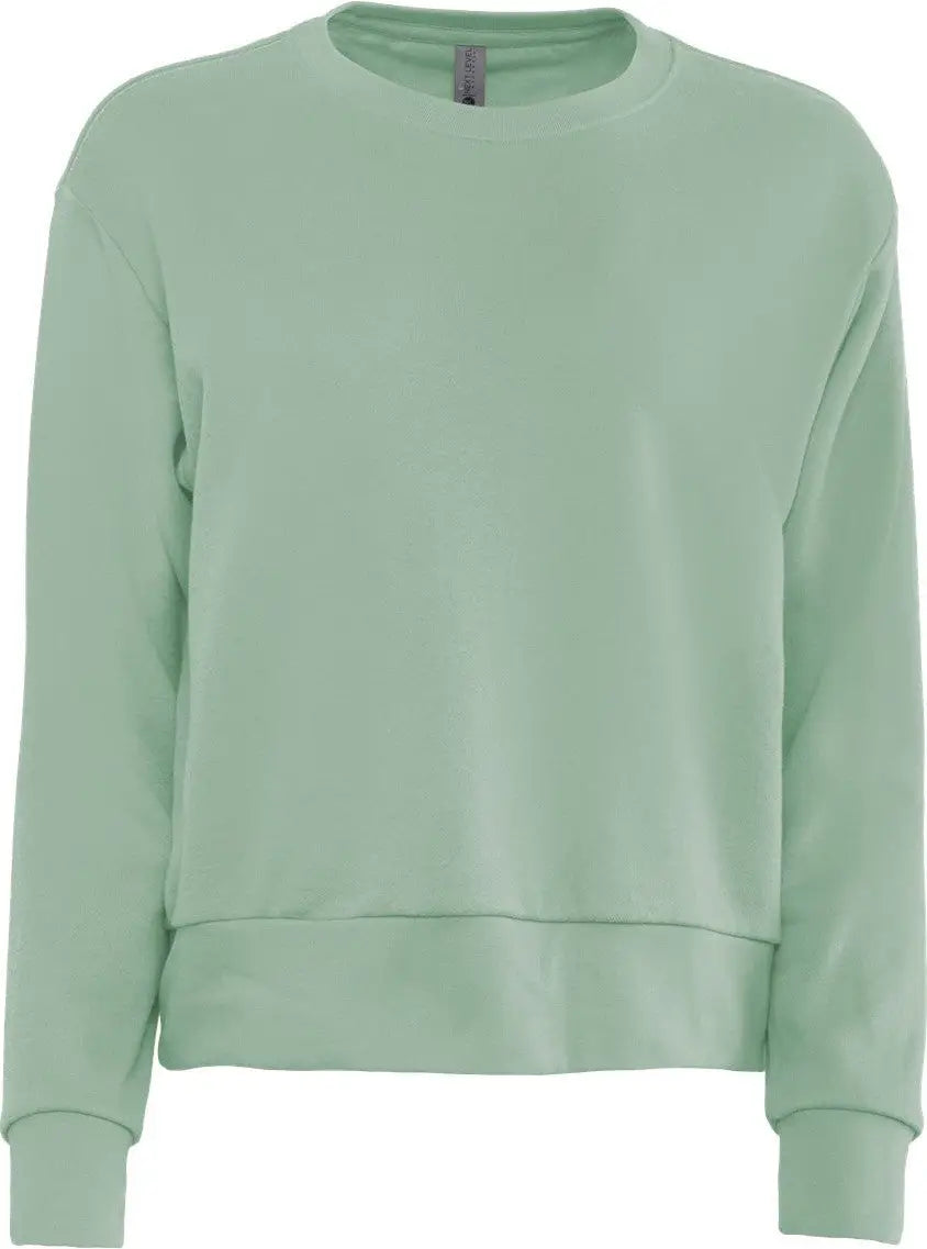 Next Level 9084 Women’s Sueded French Terry Sweatshirt - Stonewash Green - Ladies Xs